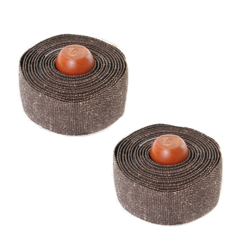 Pair of brown canvas handlebar tapes with wooden caps