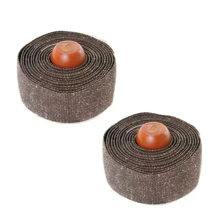 Pair of brown canvas handlebar tapes with wooden caps - image