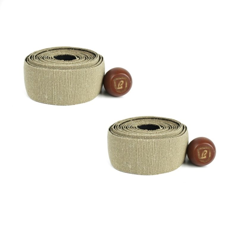 Pair of sand colour canvas handlebar tapes with wooden caps