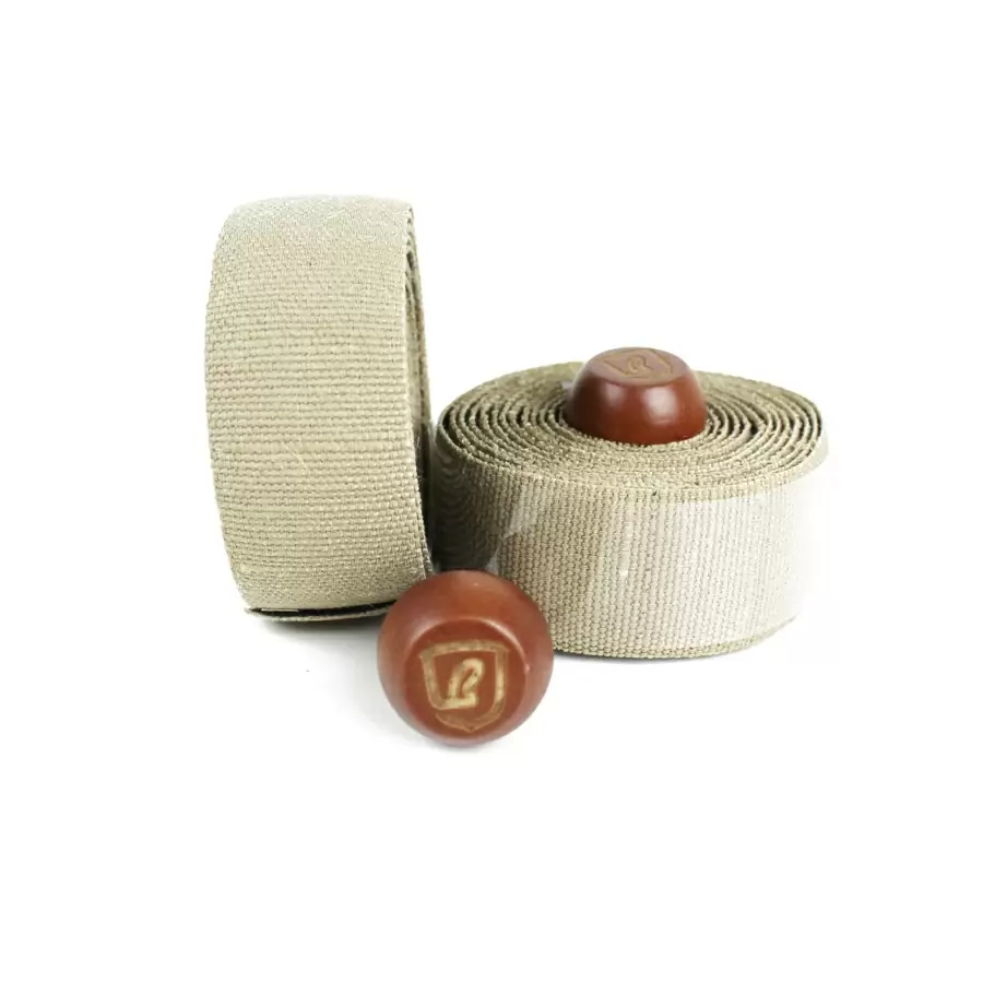 Pair of sand colour canvas handlebar tapes with wooden caps #1