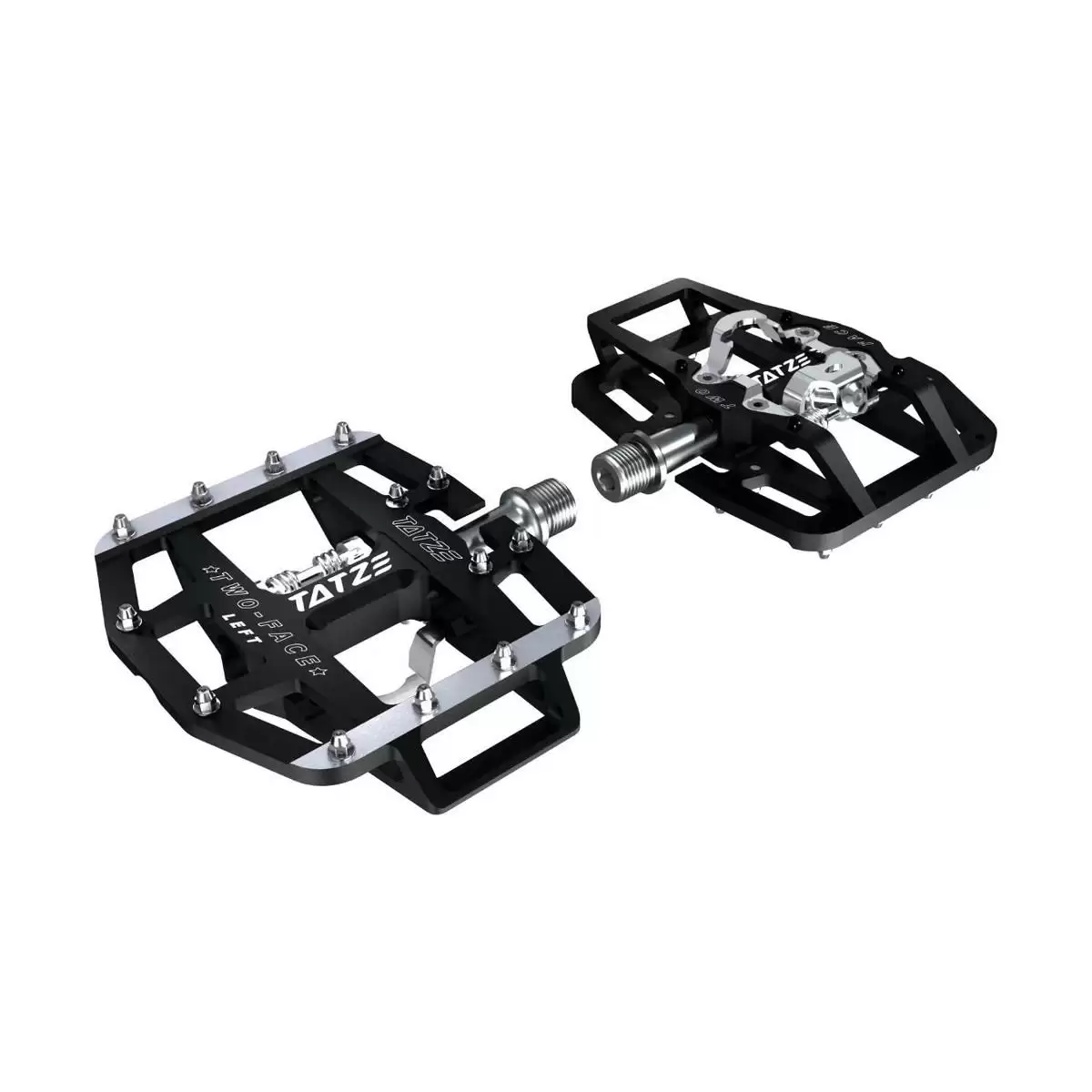 MTB Flat/SPD Pedals TWO-FACE Aluminum Black - image