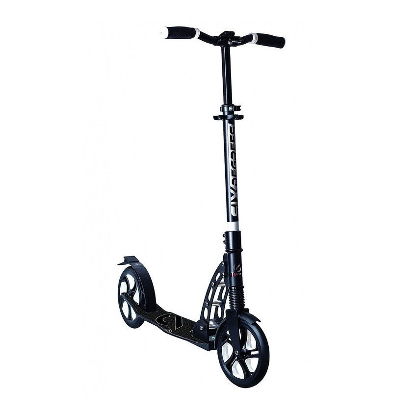 Scooter mit Vorderradaufhängung, schwarze Aluminiumräder, 205 mm
