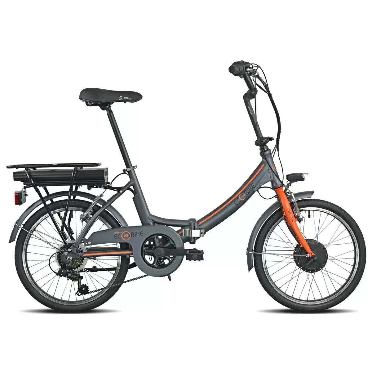 Bici Pieghevole 1281 Folding Ecobike 20'' 6v Bafang Anteriore 374Wh Grigio/Arancio 2021 - image