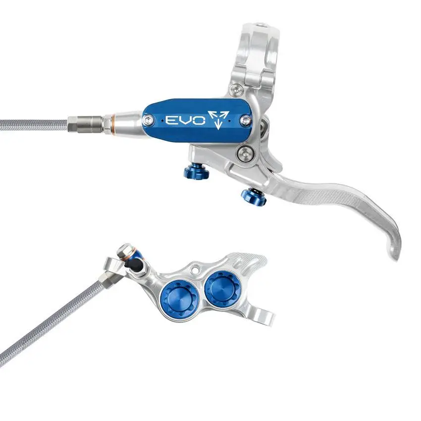 Rear Hydraulic Disc Brake Pair MTB EVO TR4 4 Piston Braided Hose Silver/Blue #2