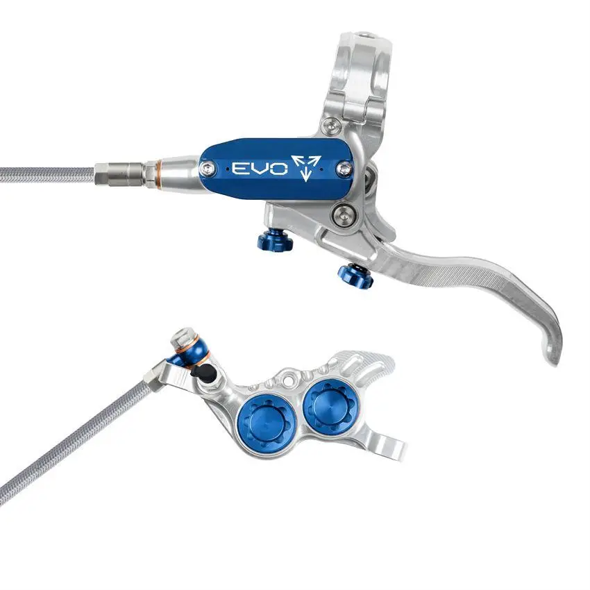 MTB Hydraulische Scheibenbremse Vorne EVO GR4 4-Kolben Geflochtener Schlauch Silber/Blau - image