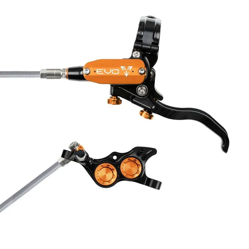 MTB Hydraulische Scheibenbremse Vorne EVO TR4 4-Kolben Stahlflexleitung Schwarz/Orange - image