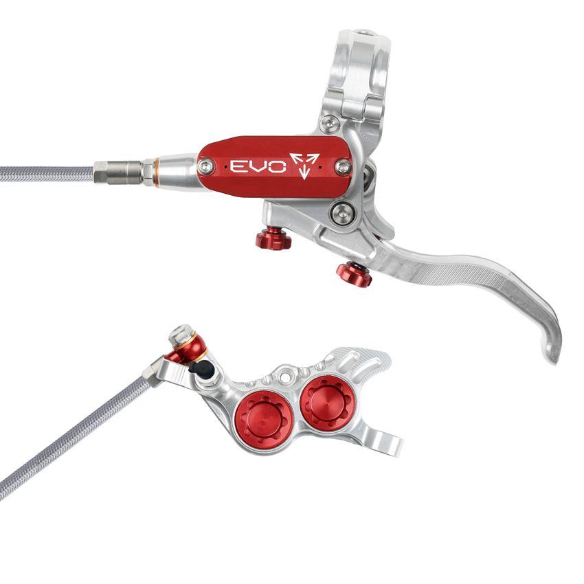 MTB Hydraulic Disc Brake Front EVO GR4 4 Piston Braided Hose Silver/Red