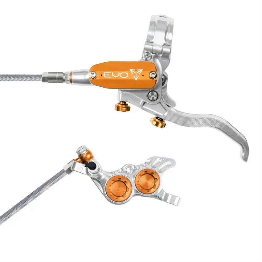 MTB Hydraulic Disc Brake Front EVO GR4 4 Piston Braided Hose Silver/Orange - image