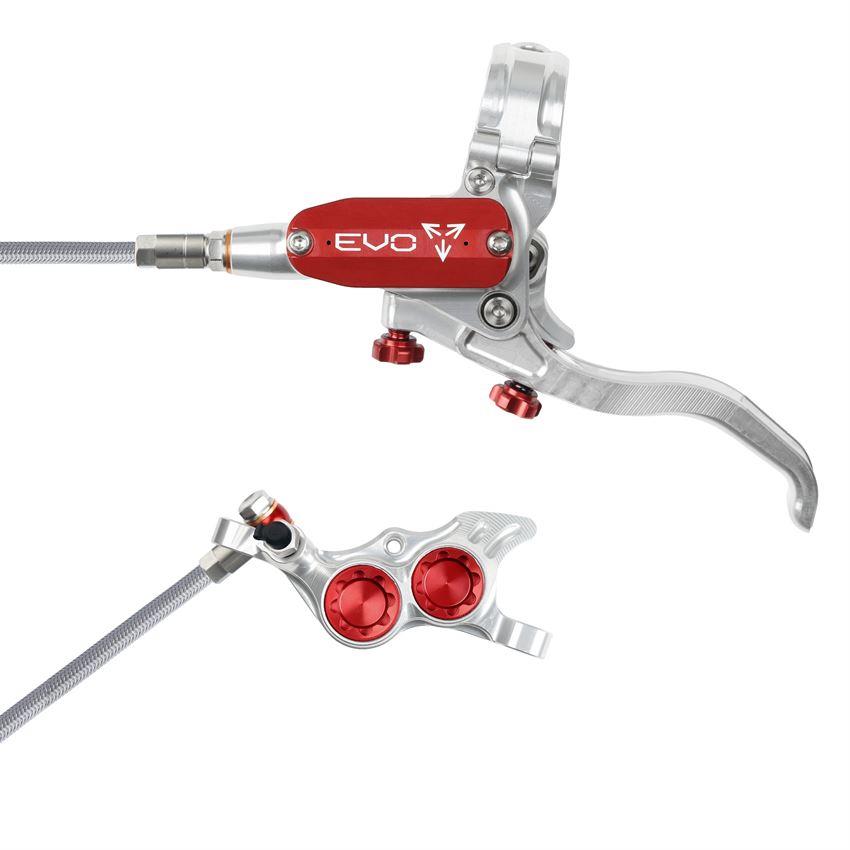 MTB Hydraulic Disc Brake Front EVO TR4 4 Piston Braided Hose Silver/Red