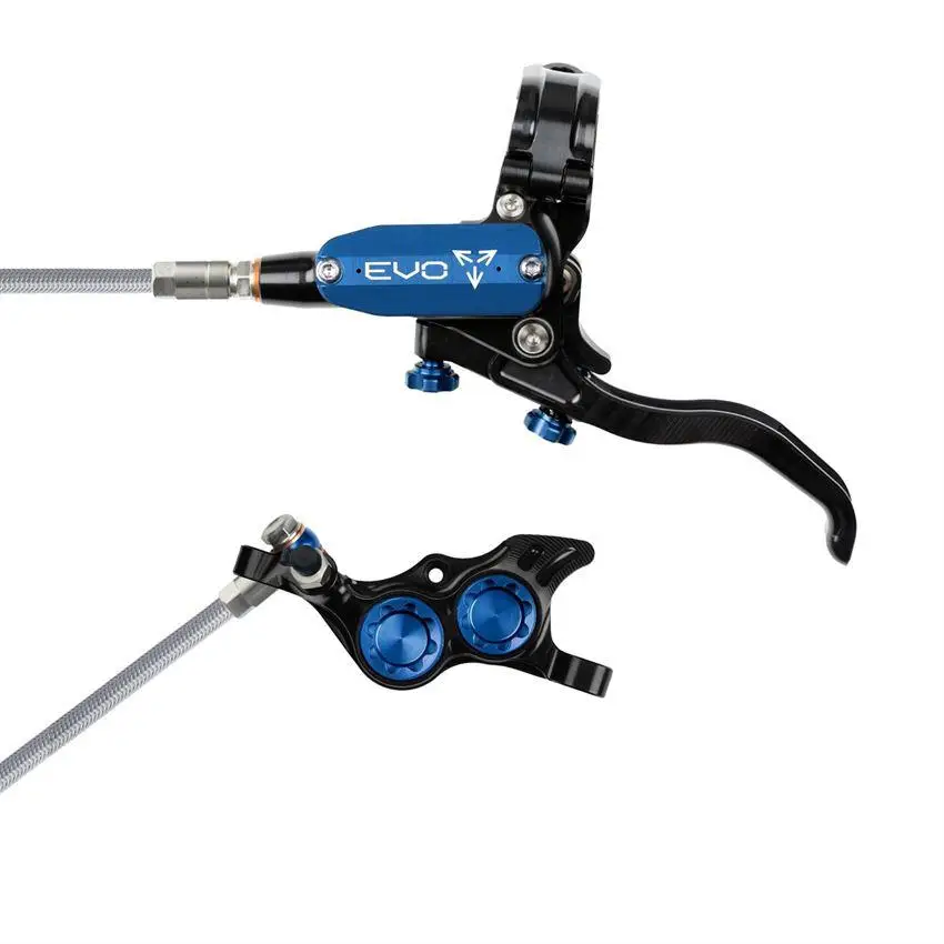 Rear Hydraulic Disc Brake Pair MTB EVO TR4 4 Piston Braided Hose Black/Blue #2