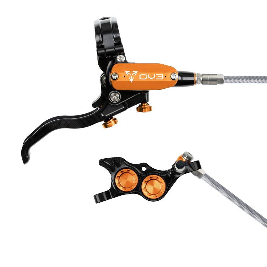 MTB Rear Hydraulic Disc Brake EVO TR4 4 Piston Braided Hose Black/Orange