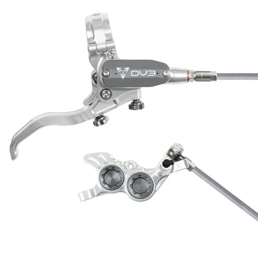 MTB EVO GR4 Hydraulic Disc Brake Set 4 Pistons Braided Hose Silver/Grey #2