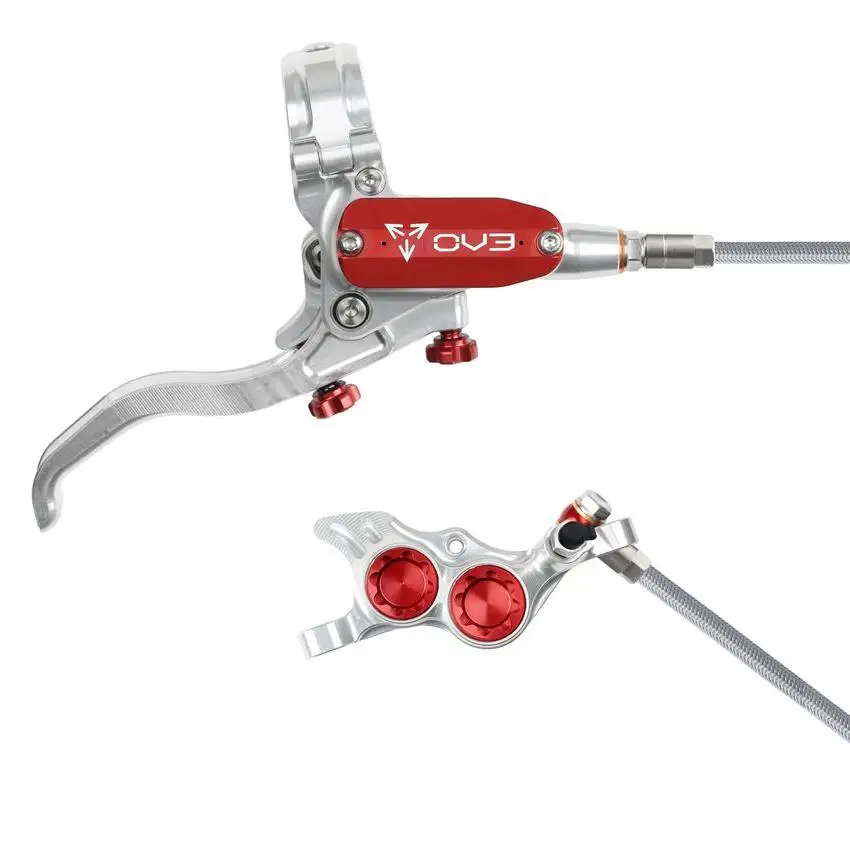MTB Hinterrad-Hydraulikscheibenbremse EVO TR4 4-Kolben Geflochtener Schlauch Silber/Rot - image