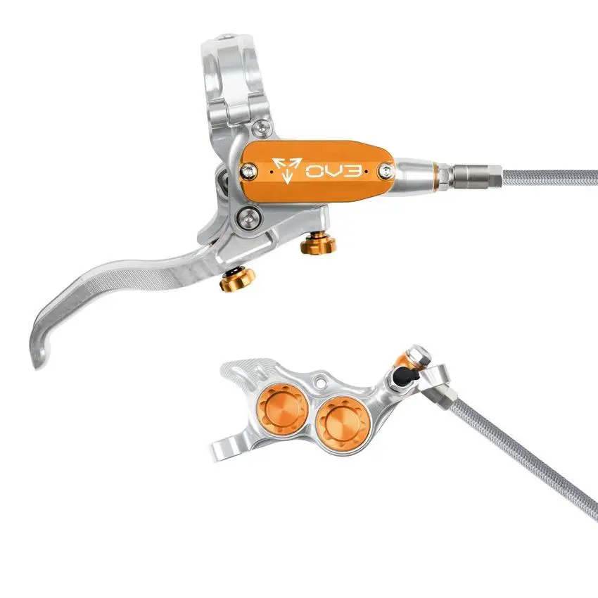 MTB Hinterrad-Hydraulikscheibenbremse EVO TR4 4-Kolben Geflochtener Schlauch Silber/Orange - image