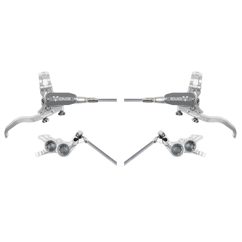 MTB EVO GR4 Hydraulic Disc Brake Set 4 Pistons Braided Hose Silver/Grey