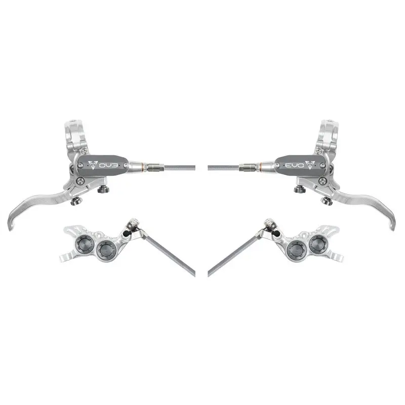 MTB EVO GR4 Hydraulic Disc Brake Set 4 Pistons Braided Hose Silver/Grey - image