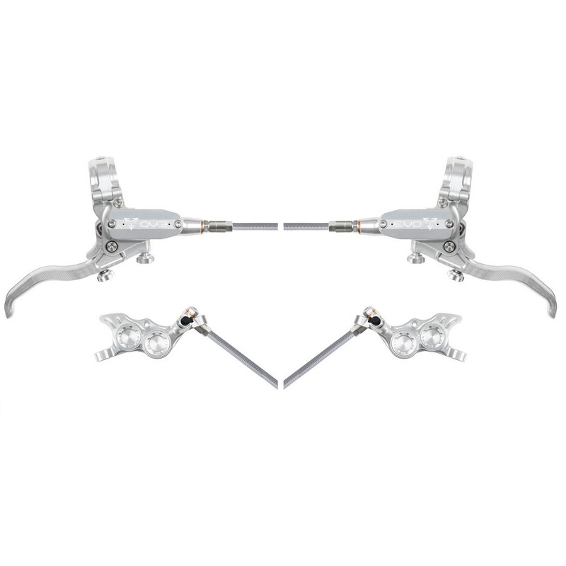 Rear Hydraulic Disc Brake Pair MTB EVO TR4 4 Piston Braided Hose Silver