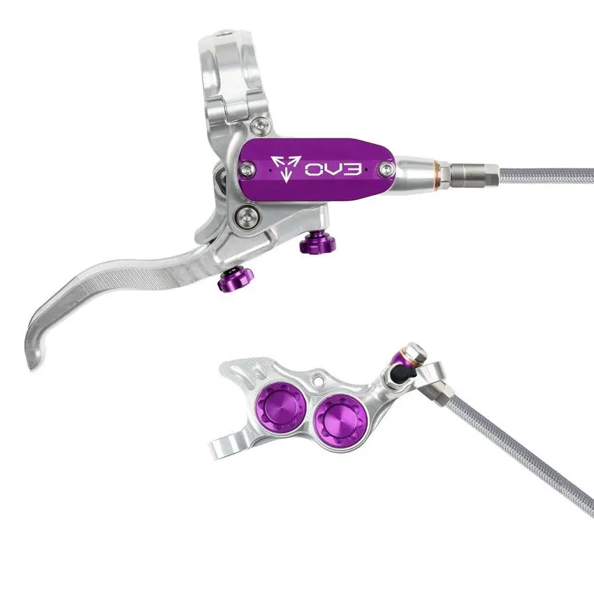 MTB Rear Hydraulic Disc Brake EVO TR4 4 Piston Braided Hose Silver/Purple - image