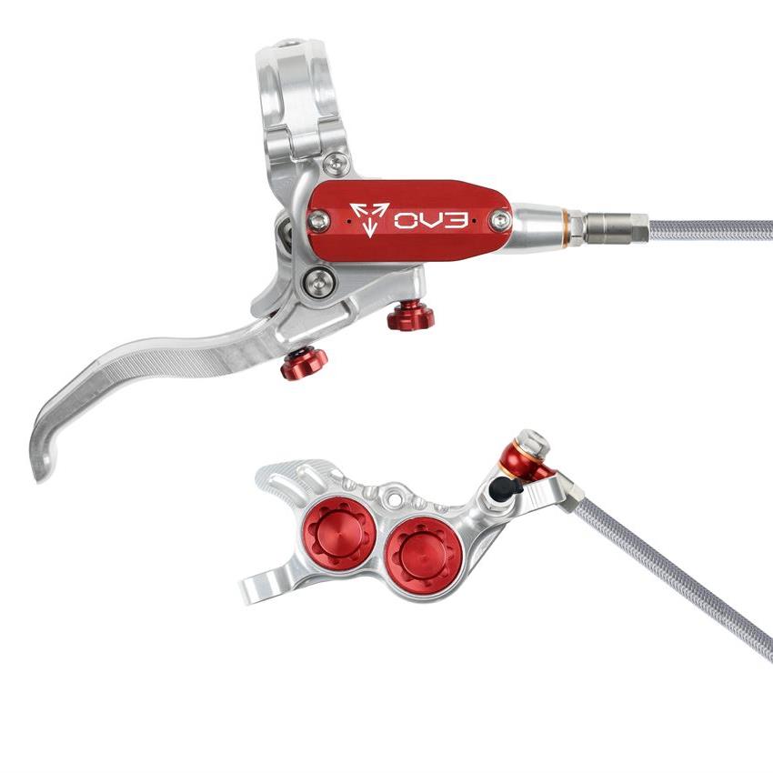 MTB Rear Hydraulic Disc Brake EVO GR4 4 Pistons Braided Hose Silver/Red