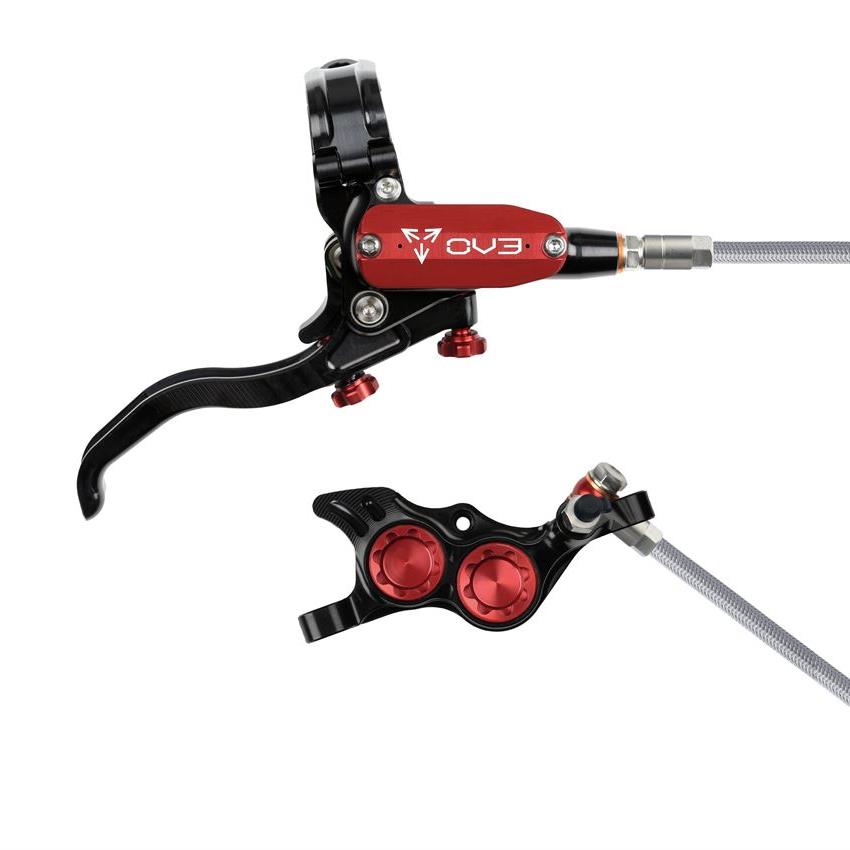 MTB Rear Hydraulic Disc Brake EVO TR4 4 Piston Braided Hose Black/Red
