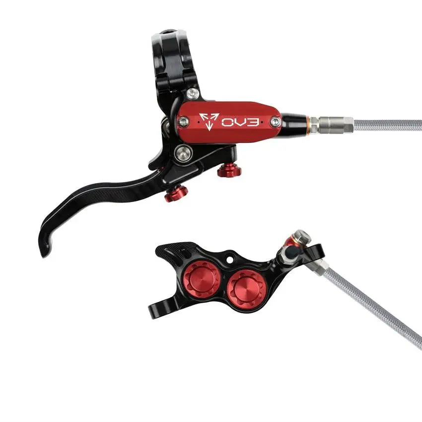 MTB Rear Hydraulic Disc Brake EVO TR4 4 Piston Braided Hose Black/Red - image
