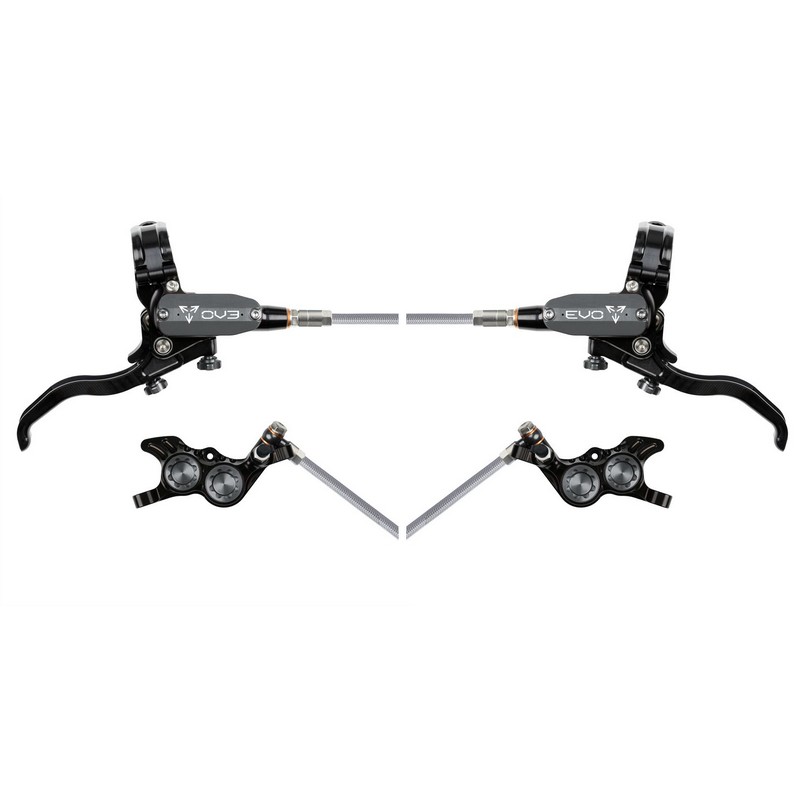MTB EVO GR4 Hydraulic Disc Brake Pair 4 Pistons Braided Hose Black/Grey