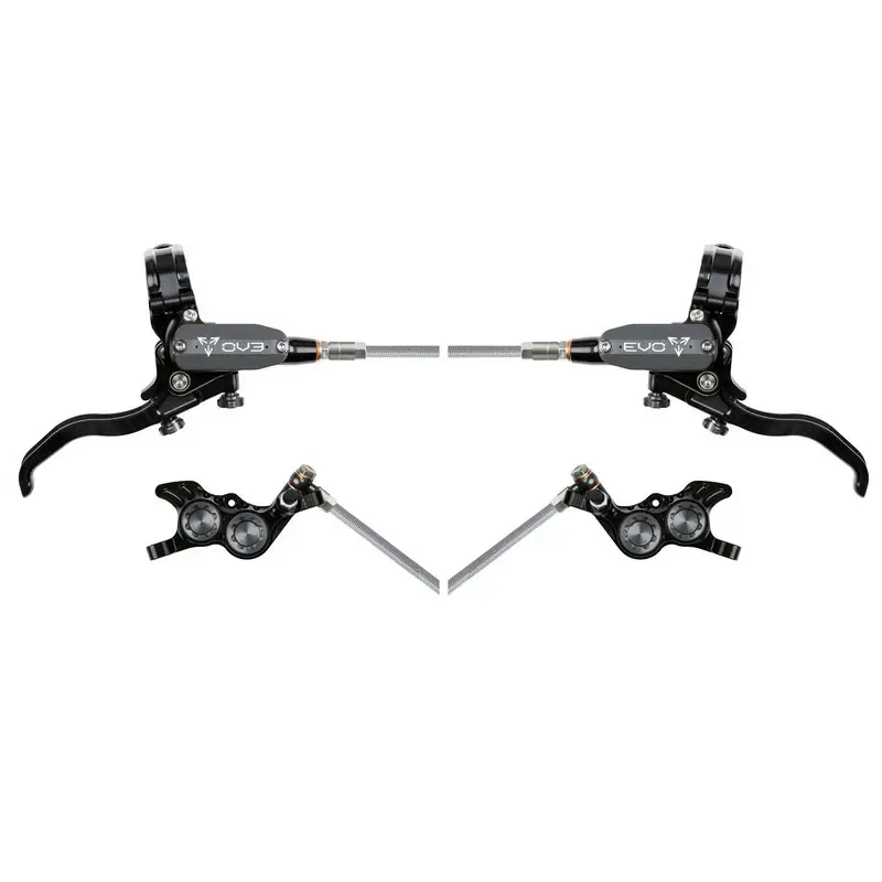 MTB EVO GR4 Hydraulic Disc Brake Pair 4 Pistons Braided Hose Black/Grey - image