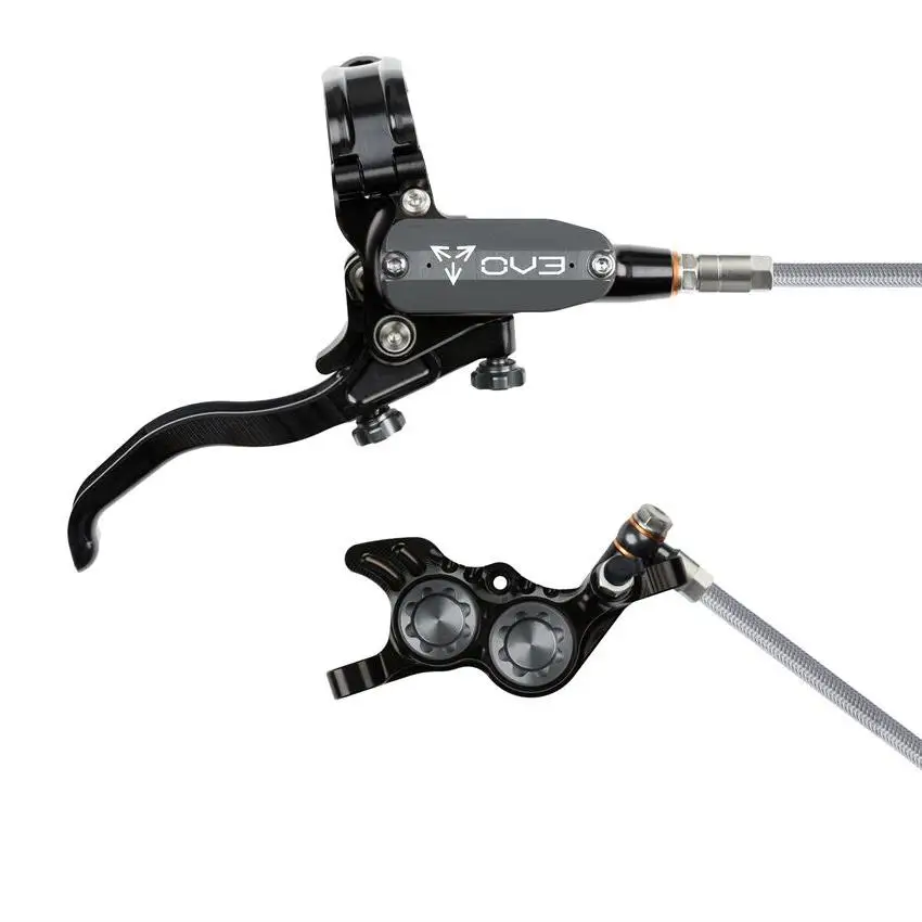 MTB EVO GR4 Hydraulic Disc Brake Pair 4 Pistons Braided Hose Black/Grey #1