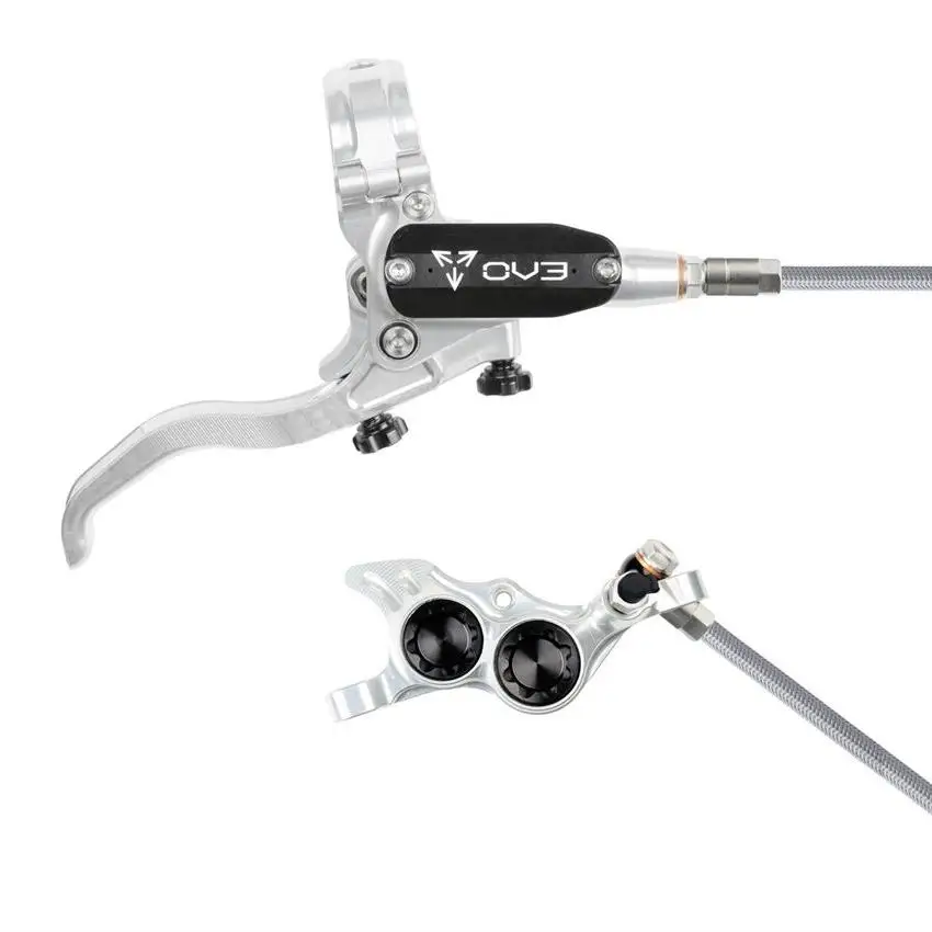 Hinterer MTB-Hydraulik-Scheibenbrems EVO TR4 4-Kolben mit Stahlflexleitung Silber/Schwarz - image