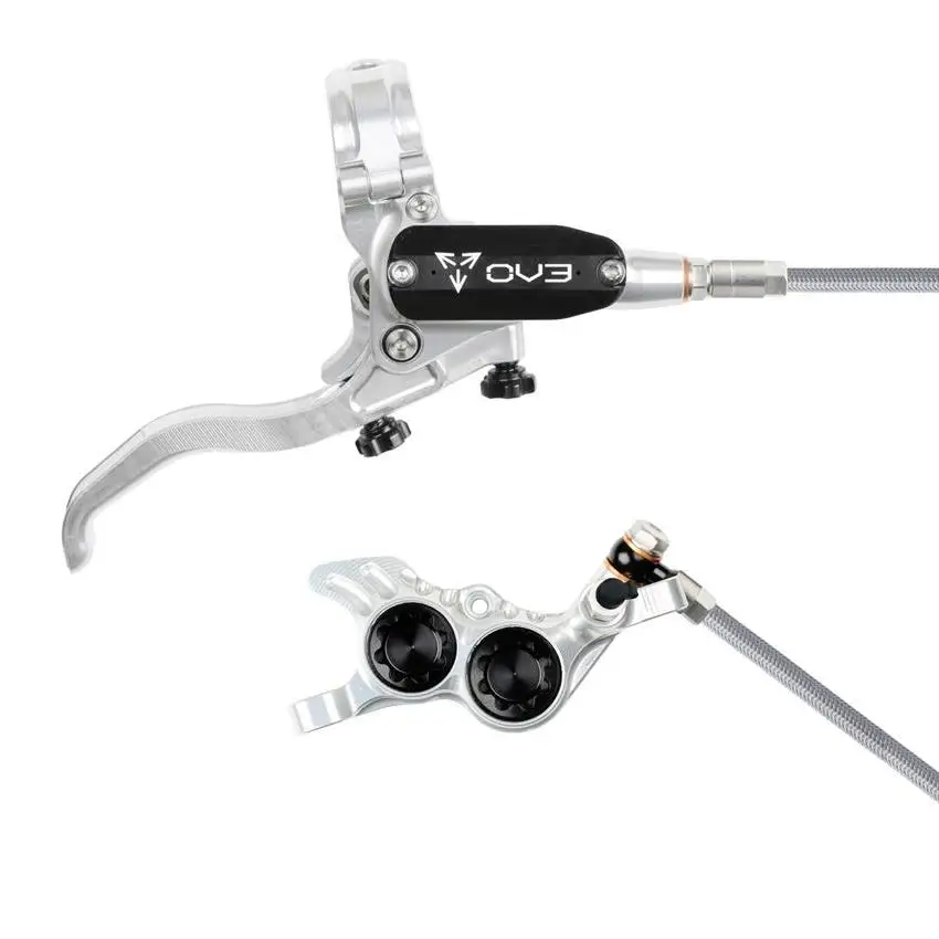 MTB Hinterrad-Hydraulikscheibenbremse EVO GR4 4-Kolben, Stahlgeflechtleitung, Silber/Schwarz - image