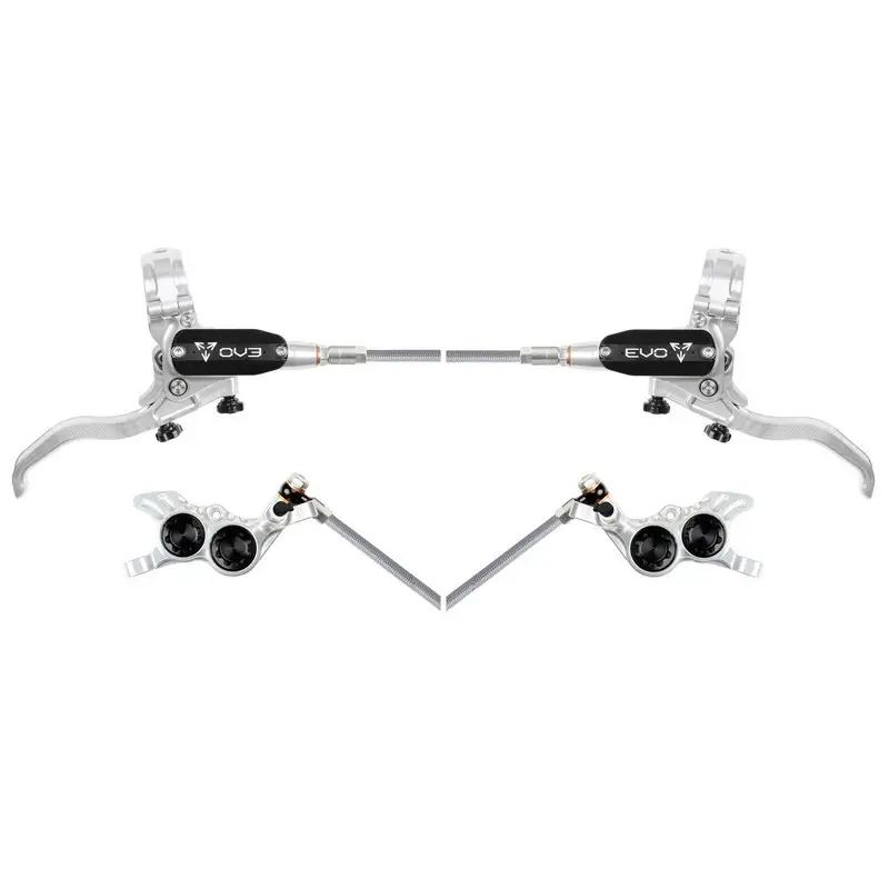 MTB EVO GR4 Hydraulic Disc Brake Pair 4 Pistons Braided Hose Silver/Black - image