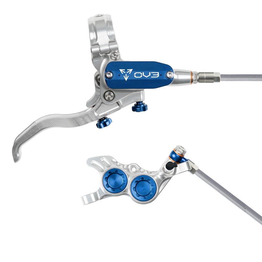 MTB Rear Hydraulic Disc Brake EVO GR4 4 Pistons Braided Hose Silver/Blue