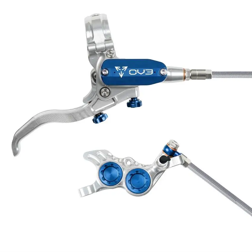 MTB Rear Hydraulic Disc Brake EVO GR4 4 Pistons Braided Hose Silver/Blue - image