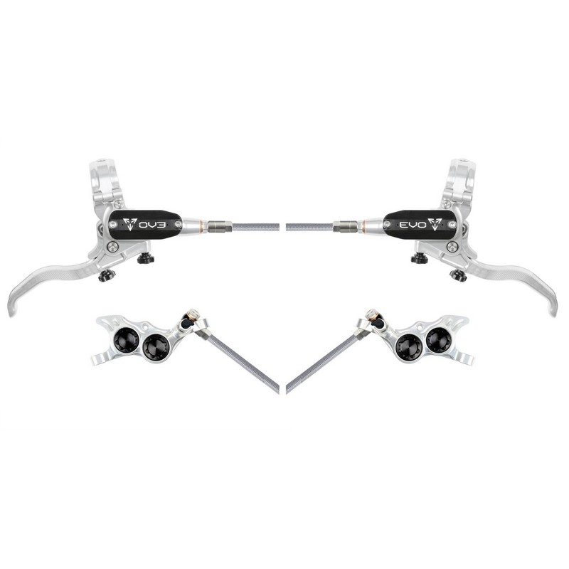 Rear Hydraulic Disc Brake Pair MTB EVO TR4 4 Piston Braided Hose Silver/Black
