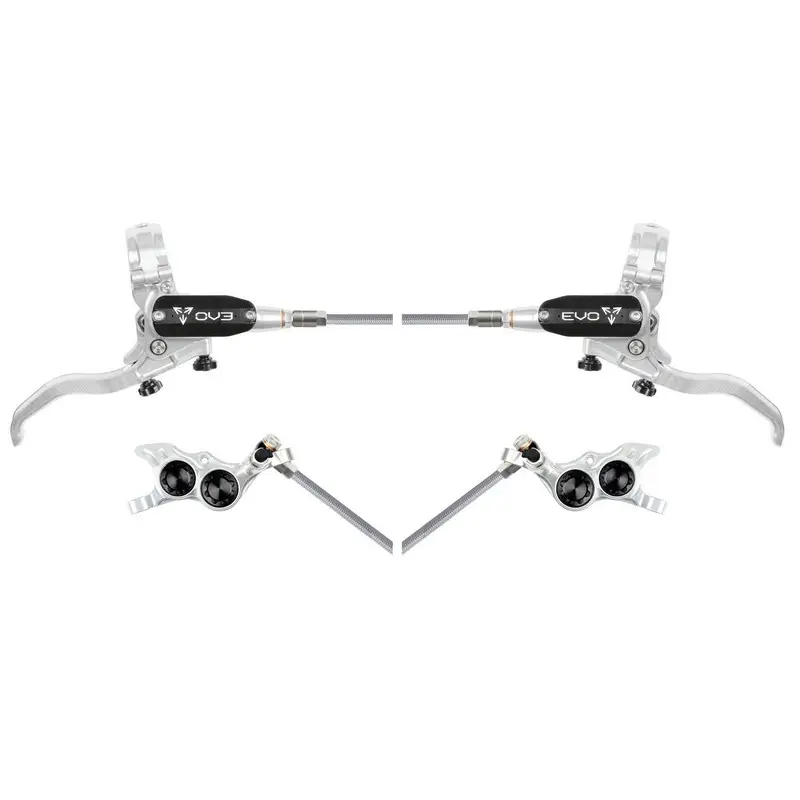 Rear Hydraulic Disc Brake Pair MTB EVO TR4 4 Piston Braided Hose Silver/Black - image