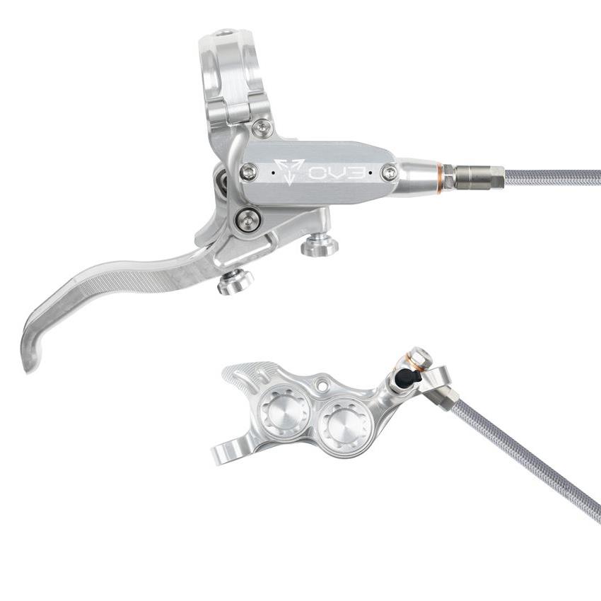 Hinterer MTB-Hydraulikscheibenbrems EVO TR4 4-Kolben Geflochtener Schlauch Silber