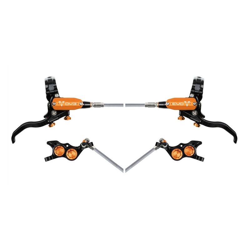 MTB Hinterrad-Hydraulik-Scheibenbremsen-Set EVO TR4 4-Kolben Geflochtener Schlauch Schwarz/Orange