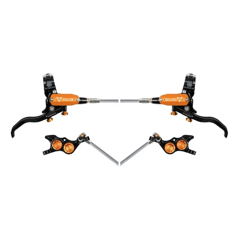MTB Hinterrad-Hydraulik-Scheibenbremsen-Set EVO TR4 4-Kolben Geflochtener Schlauch Schwarz/Orange - image