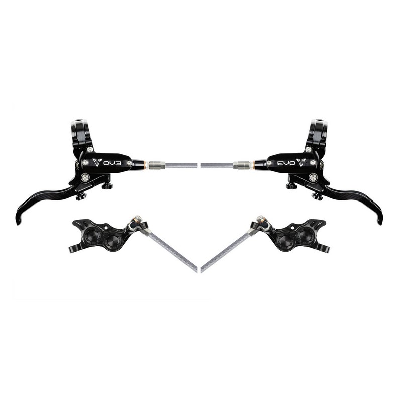 Rear Hydraulic Disc Brake Pair MTB EVO TR4 4 Piston Braided Hose Black