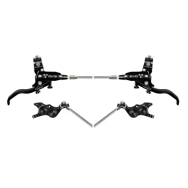 Rear Hydraulic Disc Brake Pair MTB EVO TR4 4 Piston Braided Hose Black - image