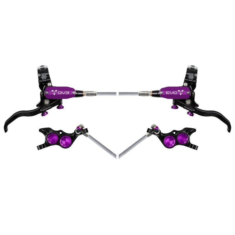 MTB Hinterrad Hydraulische Scheibenbremsen EVO TR4 4-Kolben Stahlflexleitung Schwarz/Violett