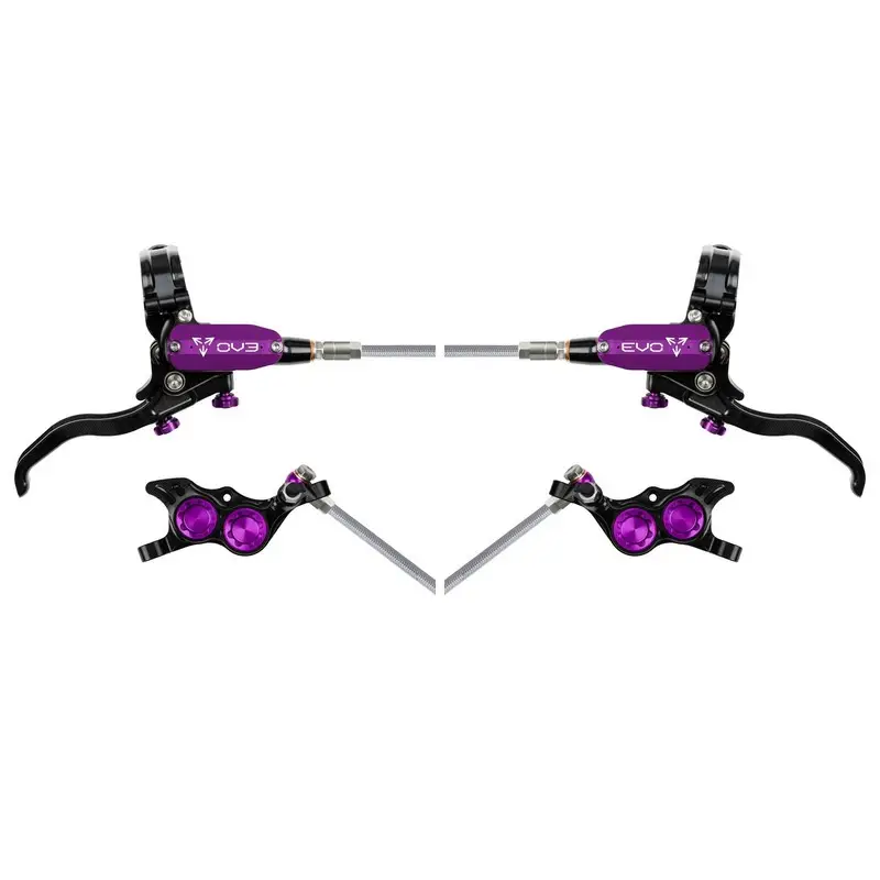 MTB Hinterrad Hydraulische Scheibenbremsen EVO TR4 4-Kolben Stahlflexleitung Schwarz/Violett - image
