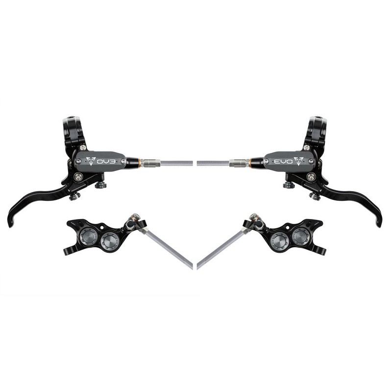 Rear Hydraulic Disc Brake Pair MTB EVO TR4 4 Piston Braided Hose Black/Grey