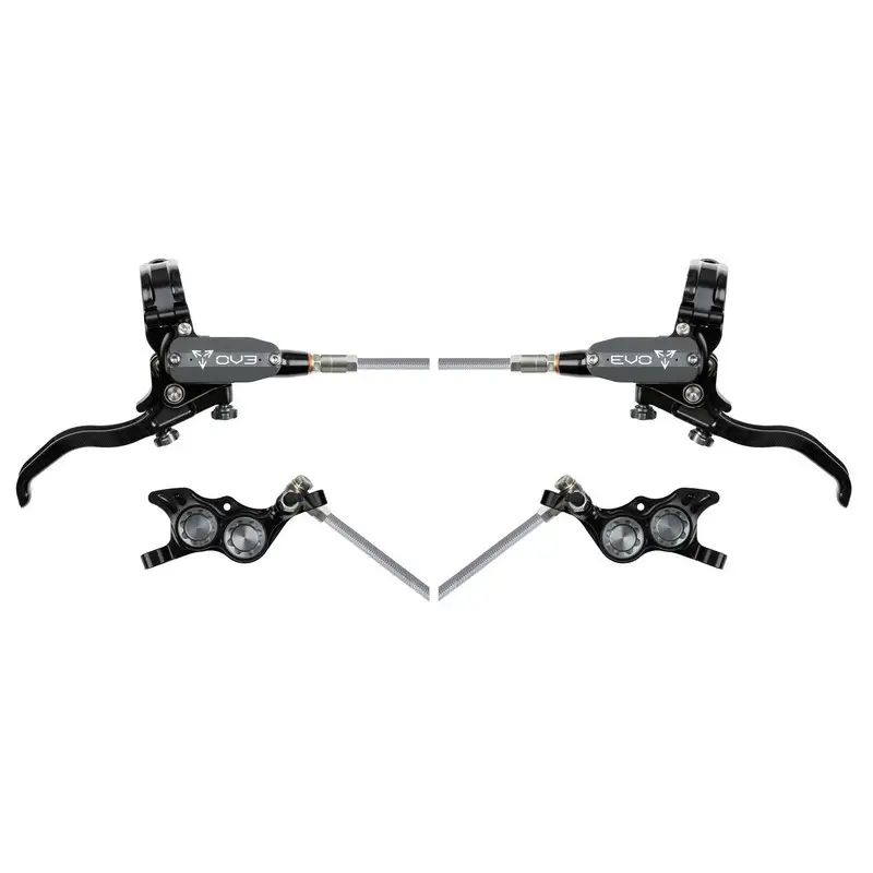 Rear Hydraulic Disc Brake Pair MTB EVO TR4 4 Piston Braided Hose Black/Grey - image