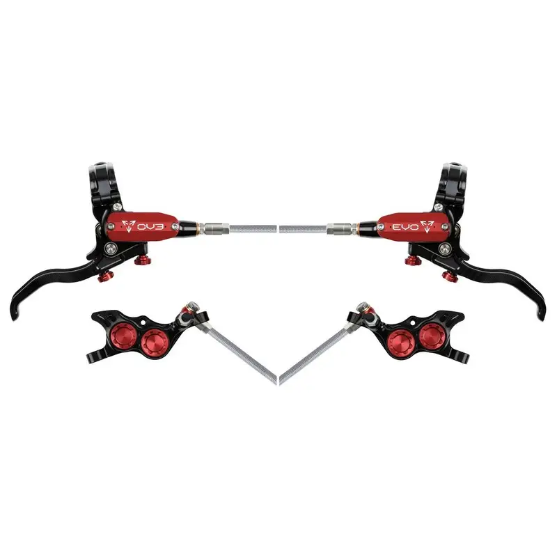 Rear Hydraulic Disc Brake Pair MTB EVO TR4 4 Piston Braided Hose Black/Red - image