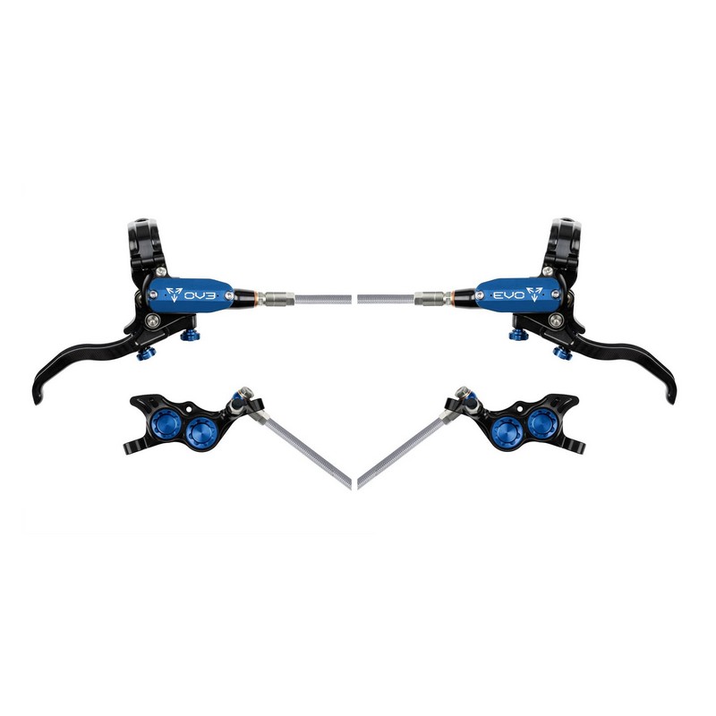 Rear Hydraulic Disc Brake Pair MTB EVO TR4 4 Piston Braided Hose Black/Blue