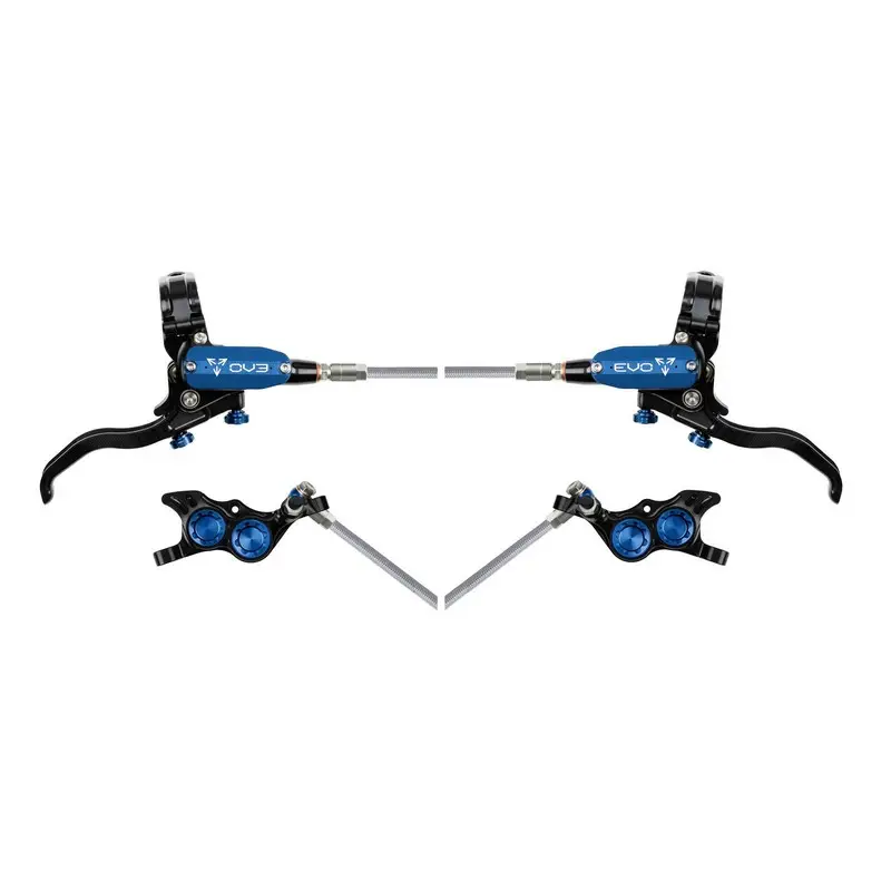 Rear Hydraulic Disc Brake Pair MTB EVO TR4 4 Piston Braided Hose Black/Blue - image
