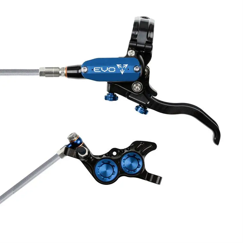 MTB EVO GR4 Hydraulic Disc Brake Set 4 Pistons Braided Hose Black/Blue #2