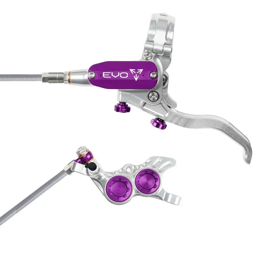 MTB Hydraulic Disc Brake Front EVO GR4 4 Piston Braided Hose Silver/Purple - image
