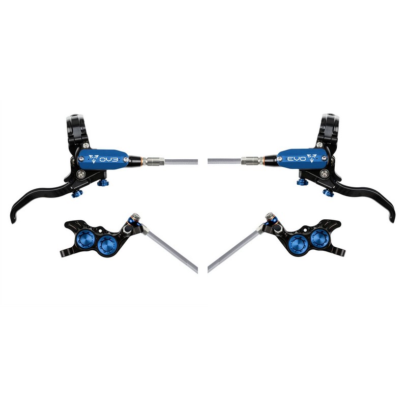 MTB EVO GR4 Hydraulic Disc Brake Set 4 Pistons Braided Hose Black/Blue